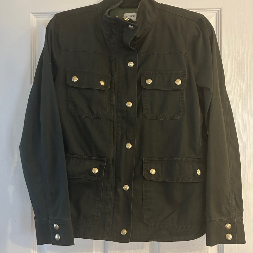 Jcrew light weight green Jacket with Gold Accents